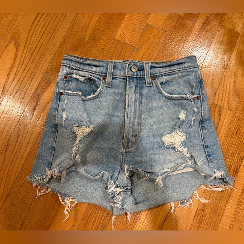 Abercrombie & Fitch Light Blue Distressed Denim Shorts